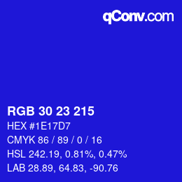Color code: RGB 30 23 215 | qconv.com