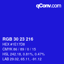 Color code: RGB 30 23 216 | qconv.com