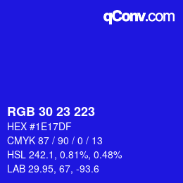 Color code: RGB 30 23 223 | qconv.com