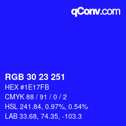 Color code: RGB 30 23 251 | qconv.com