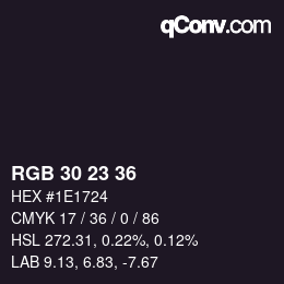 Color code: RGB 30 23 36 | qconv.com