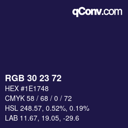 Color code: RGB 30 23 72 | qconv.com