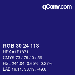 Color code: RGB 30 24 113 | qconv.com