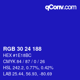 颜色代码: RGB 30 24 188 | qconv.com