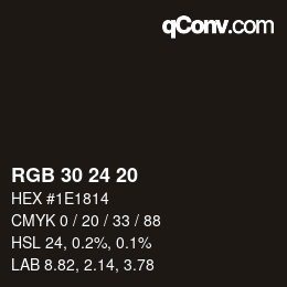 颜色代码: RGB 30 24 20 | qconv.com