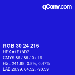 Color code: RGB 30 24 215 | qconv.com