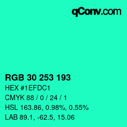 カラーコード: RGB 30 253 193 | qconv.com