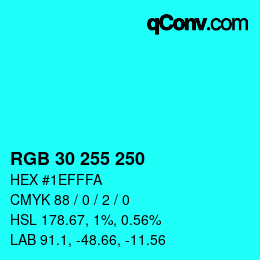 Color code: RGB 30 255 250 | qconv.com