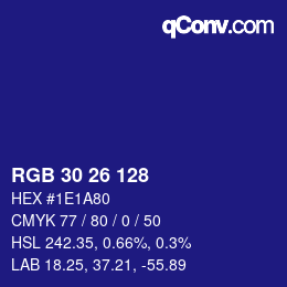 カラーコード: RGB 30 26 128 | qconv.com