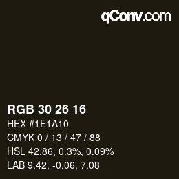 Color code: RGB 30 26 16 | qconv.com