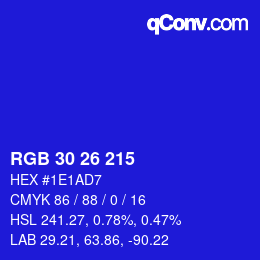 Color code: RGB 30 26 215 | qconv.com