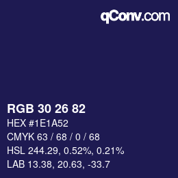 Color code: RGB 30 26 82 | qconv.com