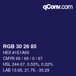 Color code: RGB 30 26 85 | qconv.com