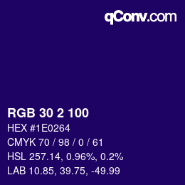 Color code: RGB 30 2 100 | qconv.com