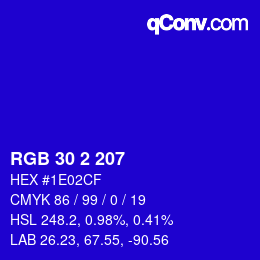 Farbcode: RGB 30 2 207 | qconv.com