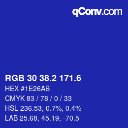 カラーコード: RGB 30 38.2 171.6 | qconv.com