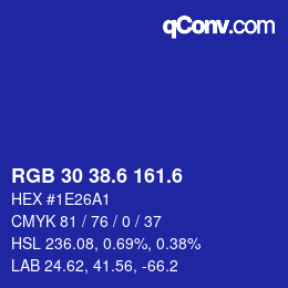 カラーコード: RGB 30 38.6 161.6 | qconv.com