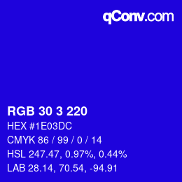 Color code: RGB 30 3 220 | qconv.com