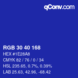 Color code: RGB 30 40 168 | qconv.com