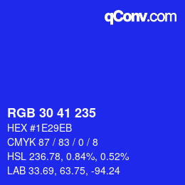 Farbcode: RGB 30 41 235 | qconv.com