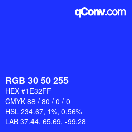 Color code: RGB 30 50 255 | qconv.com
