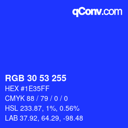 Color code: RGB 30 53 255 | qconv.com