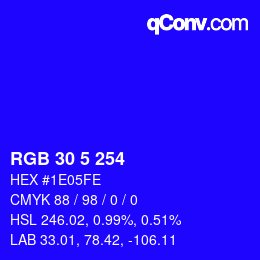 Color code: RGB 30 5 254 | qconv.com