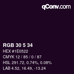 Color code: RGB 30 5 34 | qconv.com