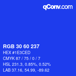 颜色代码: RGB 30 60 237 | qconv.com