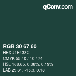 颜色代码: RGB 30 67 60 | qconv.com