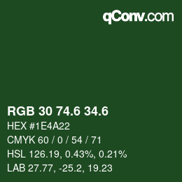 カラーコード: RGB 30 74.6 34.6 | qconv.com