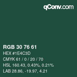 Código de color: RGB 30 76 61 | qconv.com