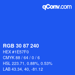 Farbcode: RGB 30 87 240 | qconv.com