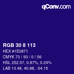 Color code: RGB 30 8 113 | qconv.com