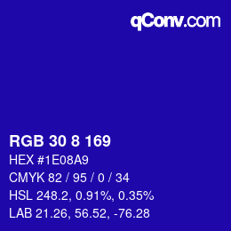 カラーコード: RGB 30 8 169 | qconv.com