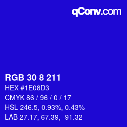 カラーコード: RGB 30 8 211 | qconv.com