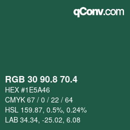 カラーコード: RGB 30 90.8 70.4 | qconv.com