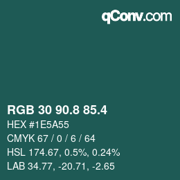 カラーコード: RGB 30 90.8 85.4 | qconv.com