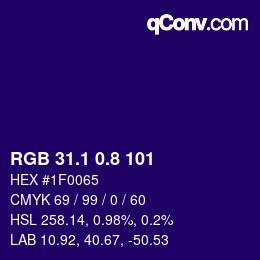カラーコード: RGB 31.1 0.8 101 | qconv.com