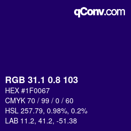 カラーコード: RGB 31.1 0.8 103 | qconv.com
