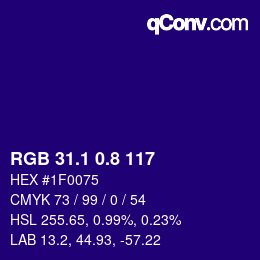 カラーコード: RGB 31.1 0.8 117 | qconv.com