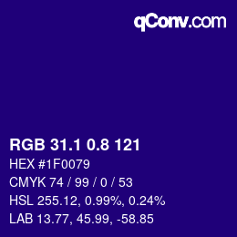 カラーコード: RGB 31.1 0.8 121 | qconv.com