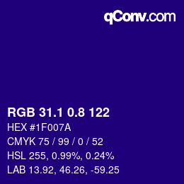 カラーコード: RGB 31.1 0.8 122 | qconv.com