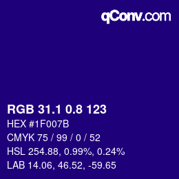 カラーコード: RGB 31.1 0.8 123 | qconv.com