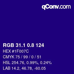 カラーコード: RGB 31.1 0.8 124 | qconv.com