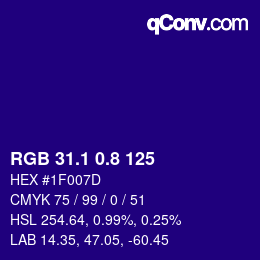 カラーコード: RGB 31.1 0.8 125 | qconv.com