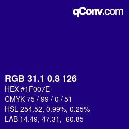 カラーコード: RGB 31.1 0.8 126 | qconv.com