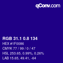 カラーコード: RGB 31.1 0.8 134 | qconv.com