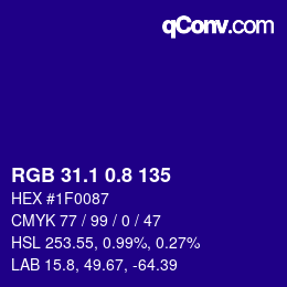 カラーコード: RGB 31.1 0.8 135 | qconv.com