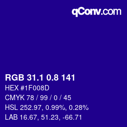 カラーコード: RGB 31.1 0.8 141 | qconv.com